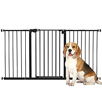 PawHut Cancellino per Cani e Animali Domestici 3 Estensioni Larghezza Regolabile Fine a 147.5 cm, Cancello per Cani con Fissaggio a Pressione Senza Fori e Chiusura Automatica, Nero