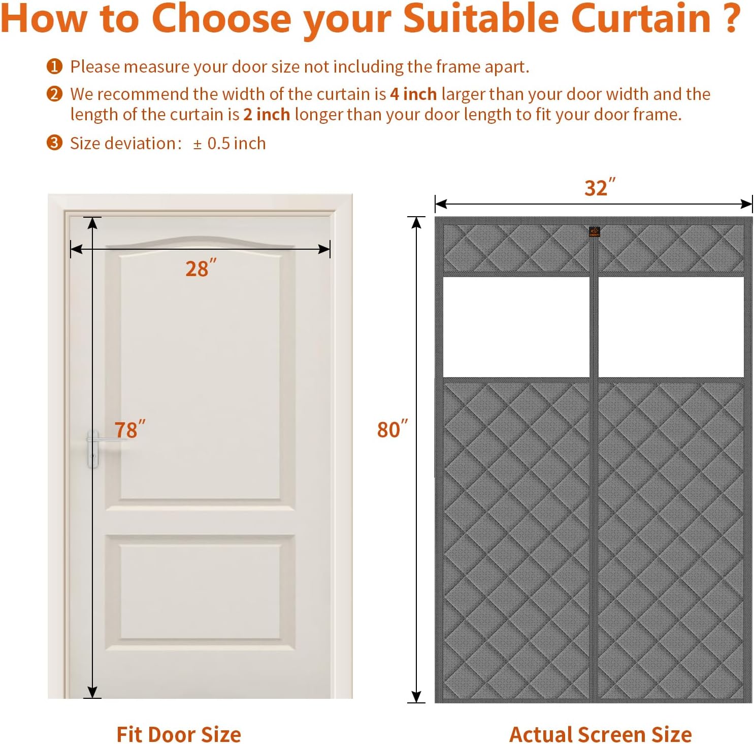 WochiTV Magnetic Thermal Insulated Door Curtain Fits Door Size 28" x 78", Durable Waterproof Cloth, Polyester Fiber Filling, Weatherproof, Windproof, Reduce Noise, Visible Panels, Gray