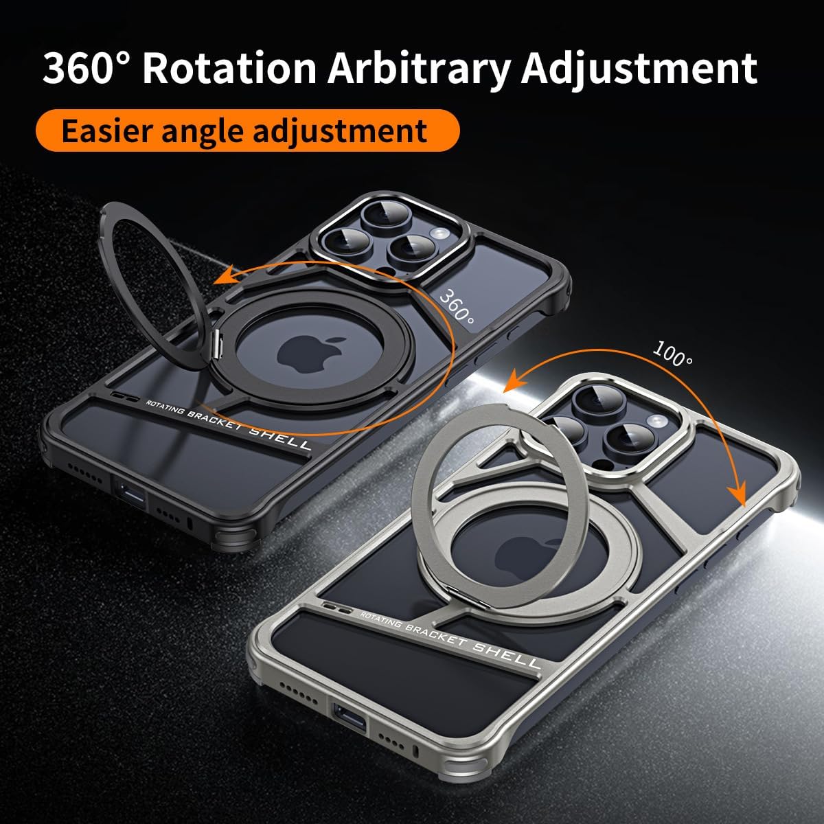 2024 New Metal Hollow Phone Case for iPhone 15 Protective with Stand and Magnetic Bracket Heat Dissipation Cover (Silver)