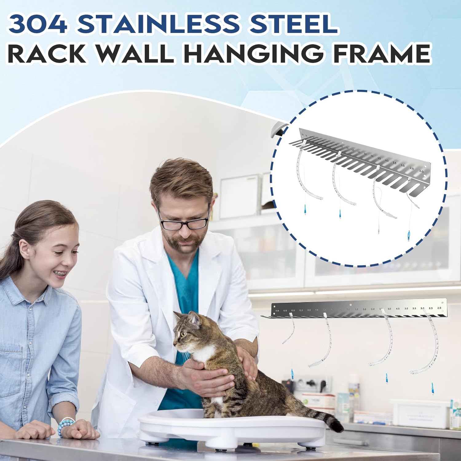 2Pack 27.5 inch Stainless Steel Endotracheal Tube Rack – 21-Slot (2.0–13 ) Wall-Mount Holder for Veterinary Intubation Tubes