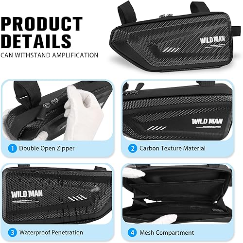 Miniatura 2 de Mini bolsa de herramientas para motocicleta, bolsa impermeable para marco de bicicleta con carcasa dura de EVA, barra de choque lateral, protección