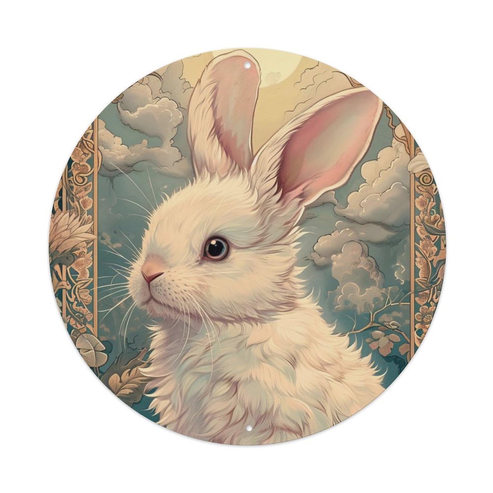 Animal Cute Little White Rabbit Vintage Metal Tin Sign Plaque Wall Decor for Cafe, Club Bar, Office, Garden Metal Poster 8x8Inch