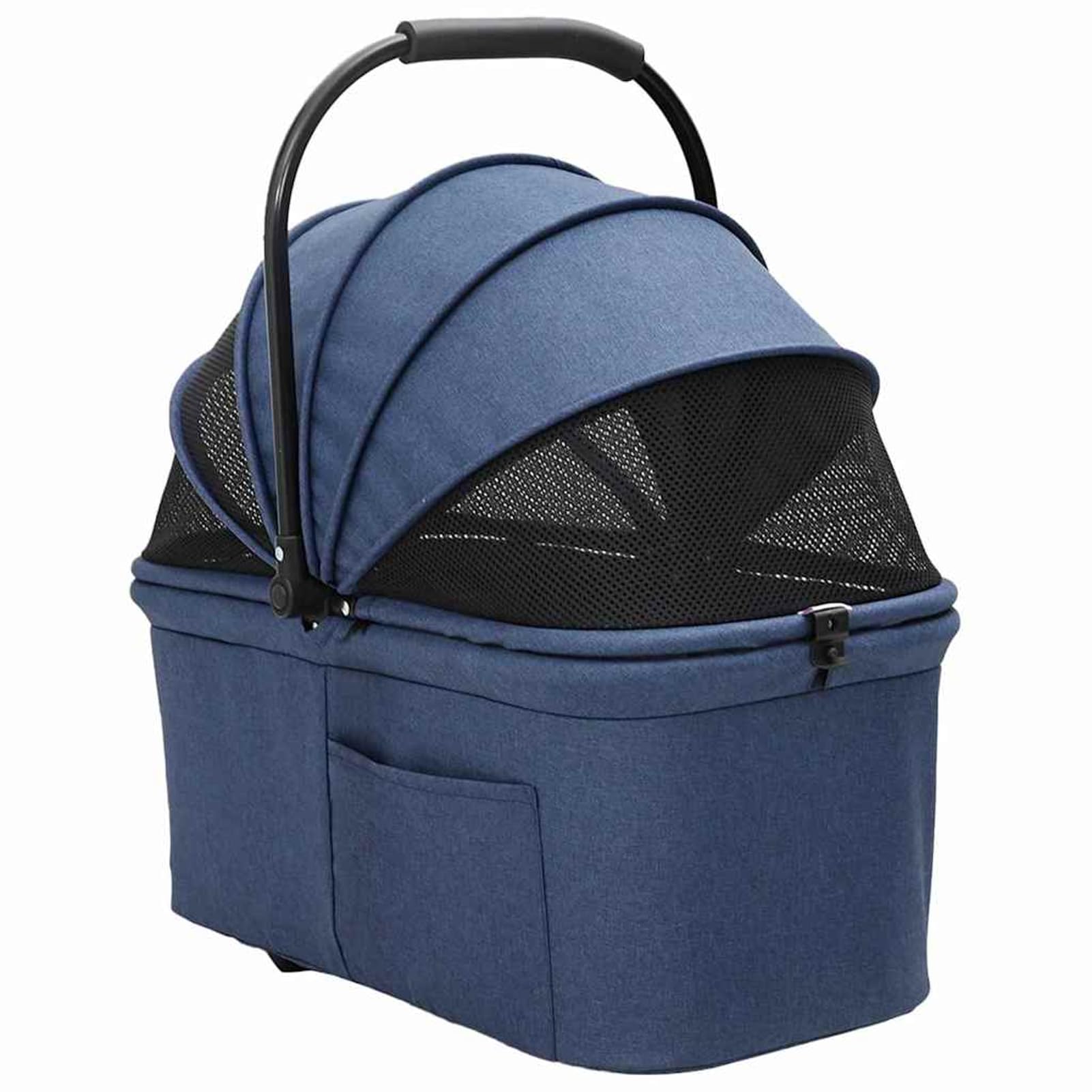 Passeggino per Animali Domestici Pieghevole, Blu, Portata 25 kg, Telaio Acciaio, Ruote Girevoli, Tasche Laterali, Cestino Inferiore, Chiusura a Pedale, per Cane e Gatto
