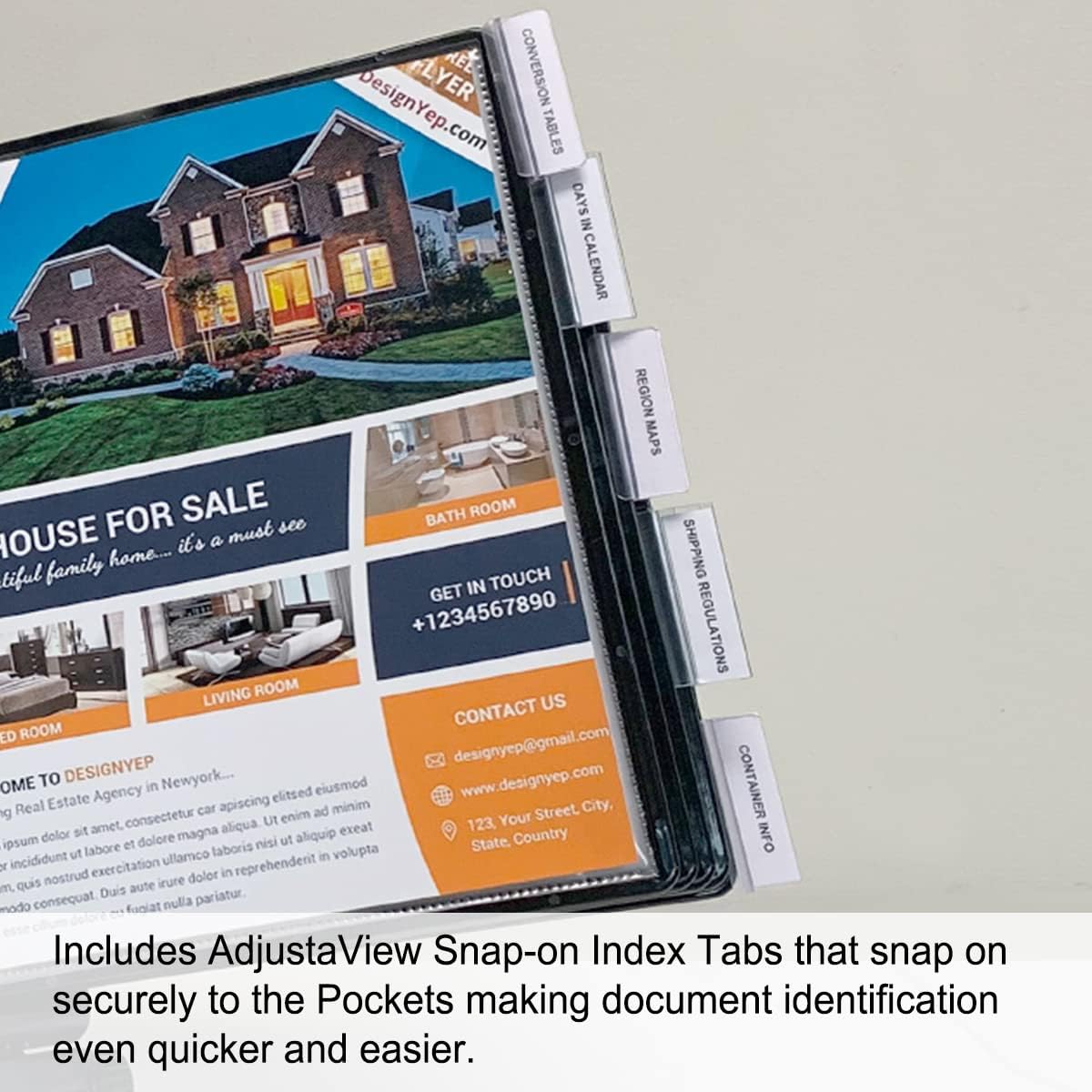 Ultimate Office AdjustaView Easy-Load Replacement Pockets & Tabs - Fits Ultimate Office AdjustaView Organizers Only, (Set of 10 Black)