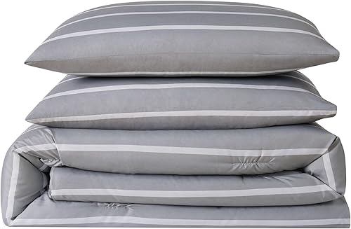 Miniatura 2 de TRULY SOFT Maddow Stripe - Juego de edredón de 2 piezas, tamaño individual XL, color gris