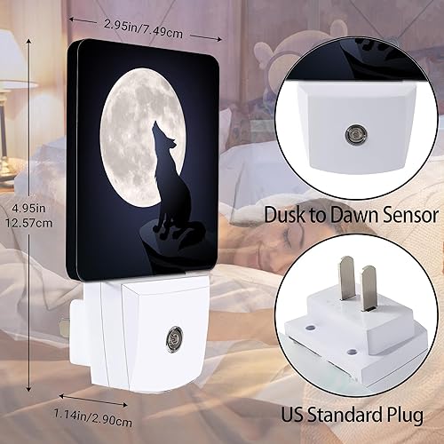 Miniatura 2 de Luz nocturna de lobo negro y luna, sensor inteligente de anochecer a amanecer, luz nocturna para dormitorio, baño, cocina, pasillo, escaleras,