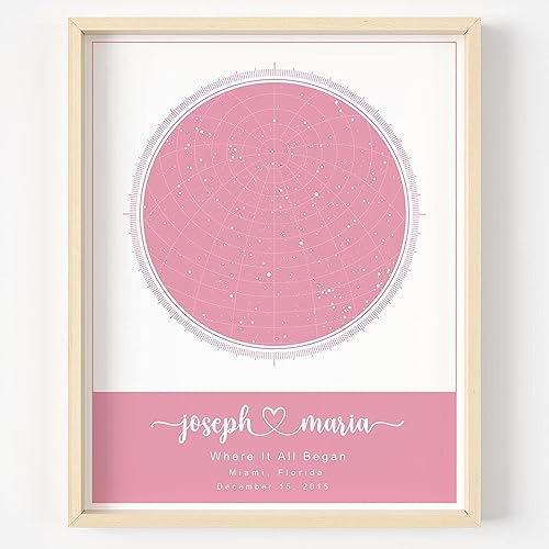 Vista 8 de Personalized Star Map With Specific Dates & Place - Custom Constellation Map Print, Unframed - Special Occasion Star Chart Wall Art - Great Black