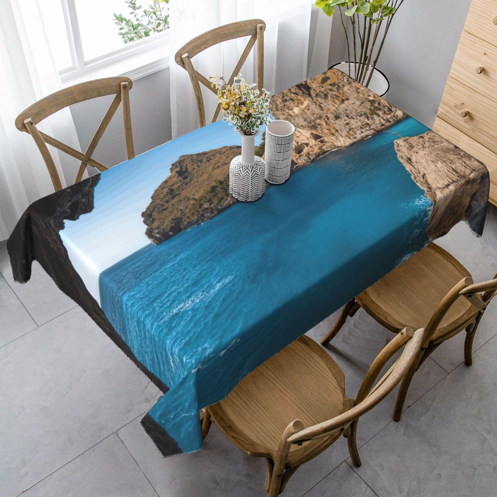yagDAA Arch In Mallorca Spain Print Rectangle Tablecloth Table Cover Indoor Outdoor Dining Room Kitchen Table Cloth 140x90cm
