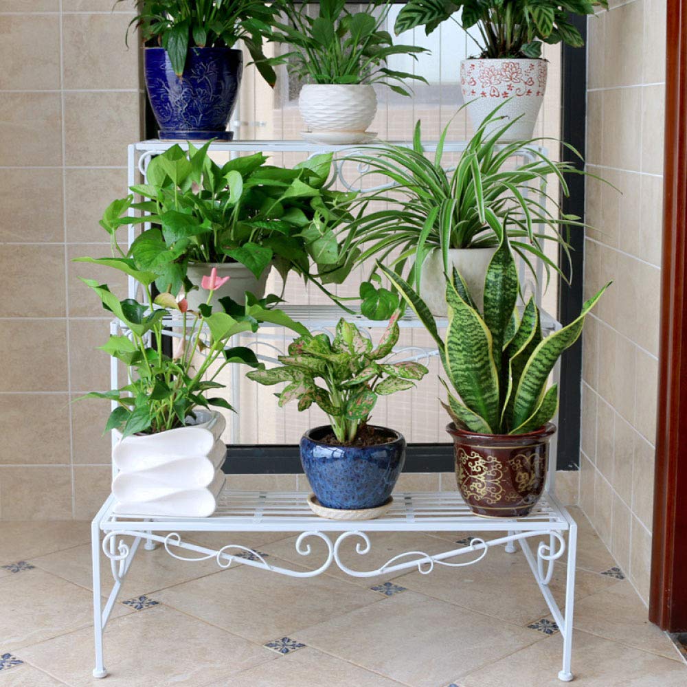 Présentoir à fleurs d'extérieur en métal à 3 niveaux et étagère de rangement
