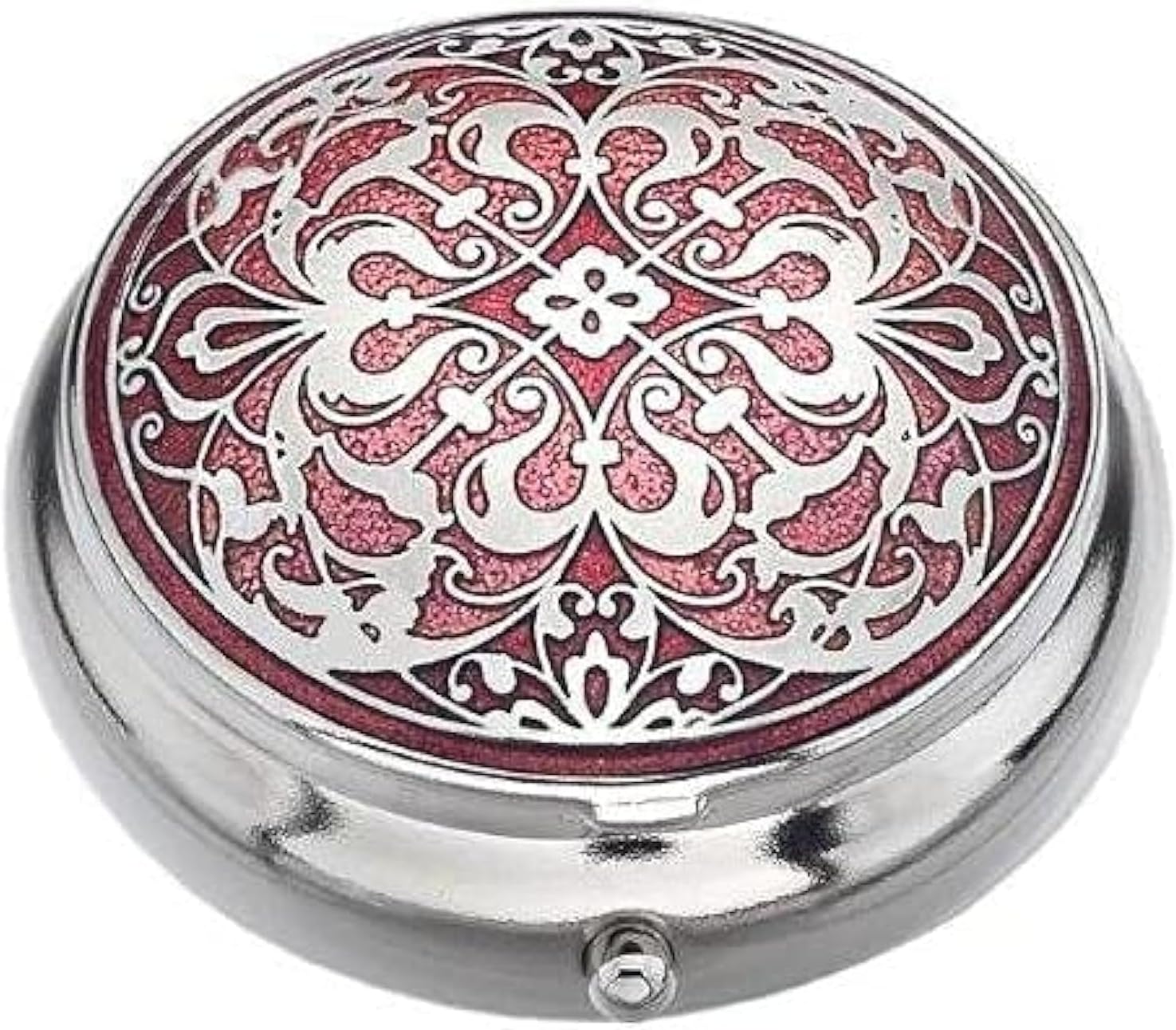Pill Box (Standard Size) in an Arabesque Design in Red Color