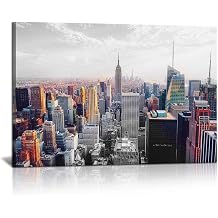 SkenoArt New York Gallery Wrap Canvas Print Wall Art Cityscape Picture Skyline of United States Photo Modern NYC Painting for Living Room Office Wall Decor Easy to Hang 24"x36"