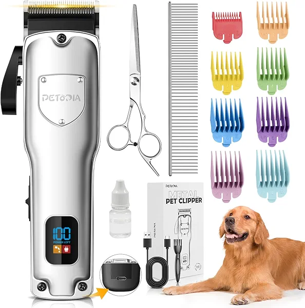 Petopia Dog Clippers for Grooming, Pet Grooming Supplies Kit, Professional Grooming Clippers for Thick Heavy Coats Low Noise Rechargeable Hair Trimmers with Ceramic Blade for Dogs Cats Animals