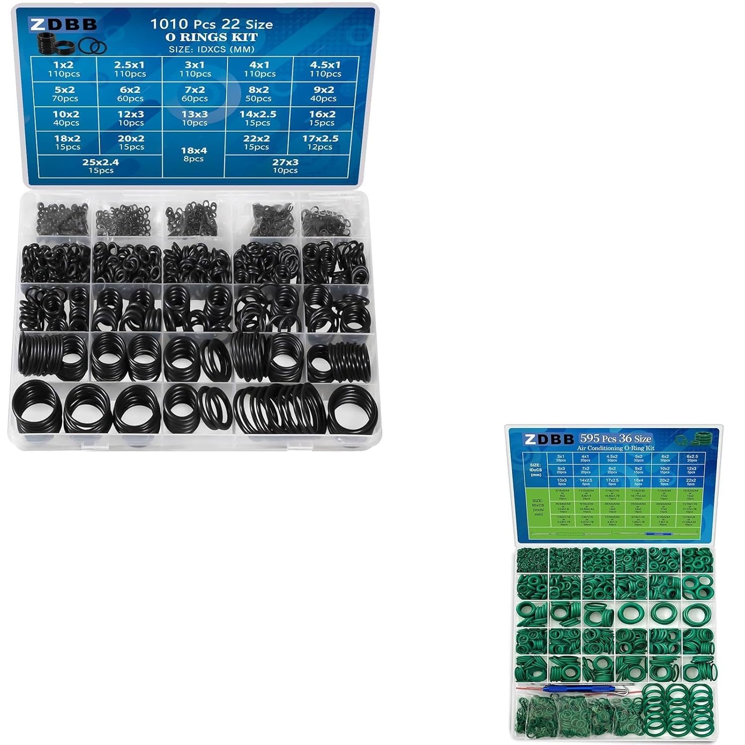 ZDBB 1010 Pcs Rubber O Rings Kit and 595 Pcs Automotive AC O Rings