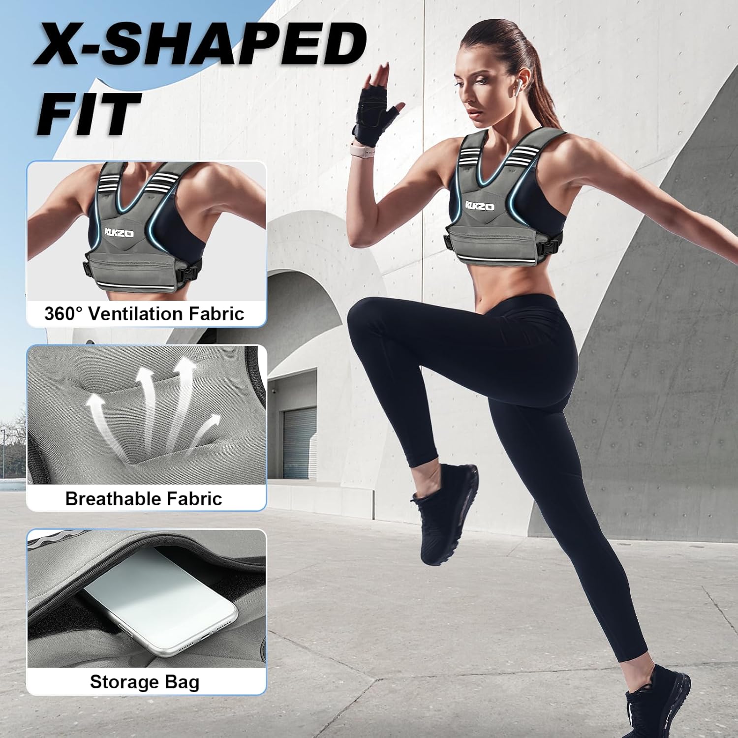 Adjustable Weighted Vest Woman Men, 6-12lb/12-18lb/20-32lb Weight Vest with 6 Ironsand Weights for Strength Training Rucking Running Walking Fitness Workout