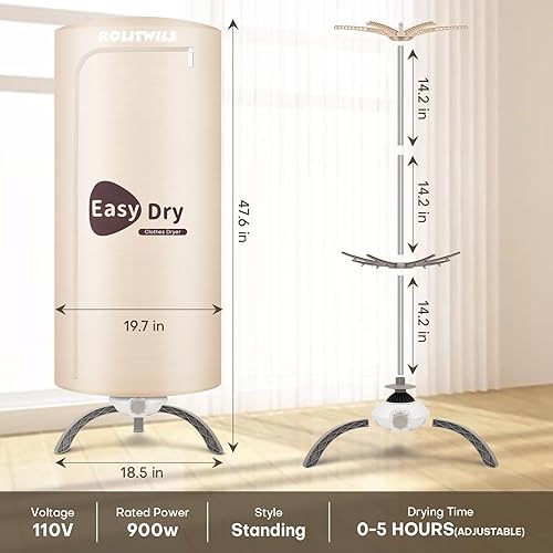 Miniatura 4 de Secadora de ropa portátil de 900 W – Minisecadora compacta para apartamentos pequeños, secadora de ropa eléctrica de secado rápido con gran