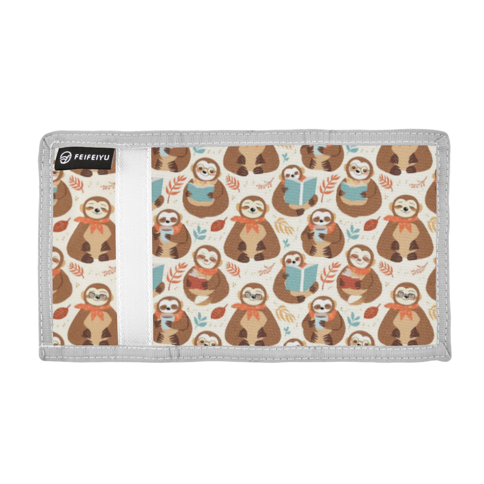 Wusikd Cartoon Sloth Kids Wallet for Boys Girls Coffee Toddler Trifold Wallet Novelty Wallet for Teens Women Men