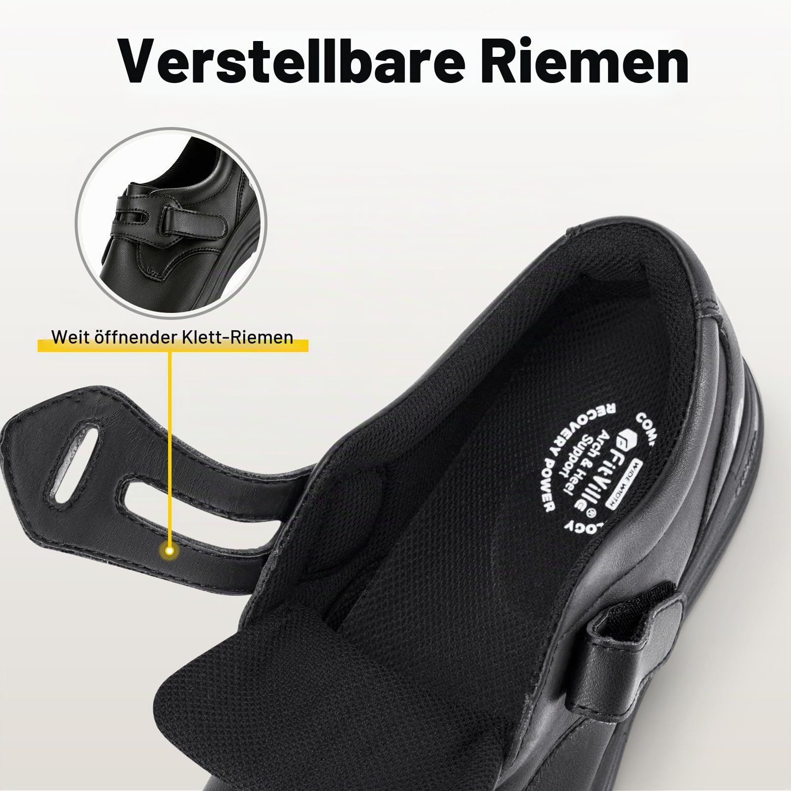 FitVille Diabetiker Schuhe Damen Extra Weit Leder Mokassins Slippers Orthopädische Schuhe mit Klettverschluss Verstellbare Loafers Bequemer Elegant Walkingschuhe für Geschwollene Füße