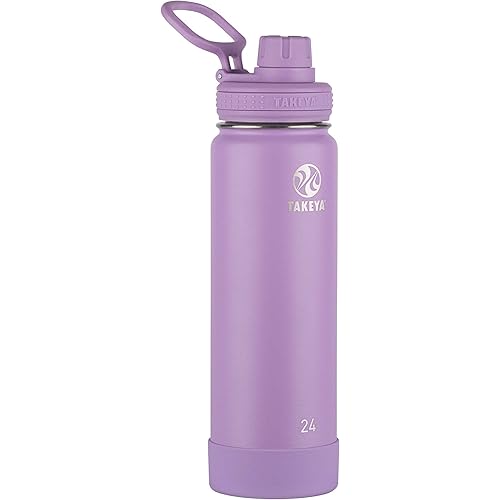 Takeya Actives Water Bottle with Spout Lid - Bottle with Double Stainless Steel Insulation - Dishwasher Safe & BPA-Free - Bottle with Spout Lid & Removable Bumper - 24 oz, Lilac