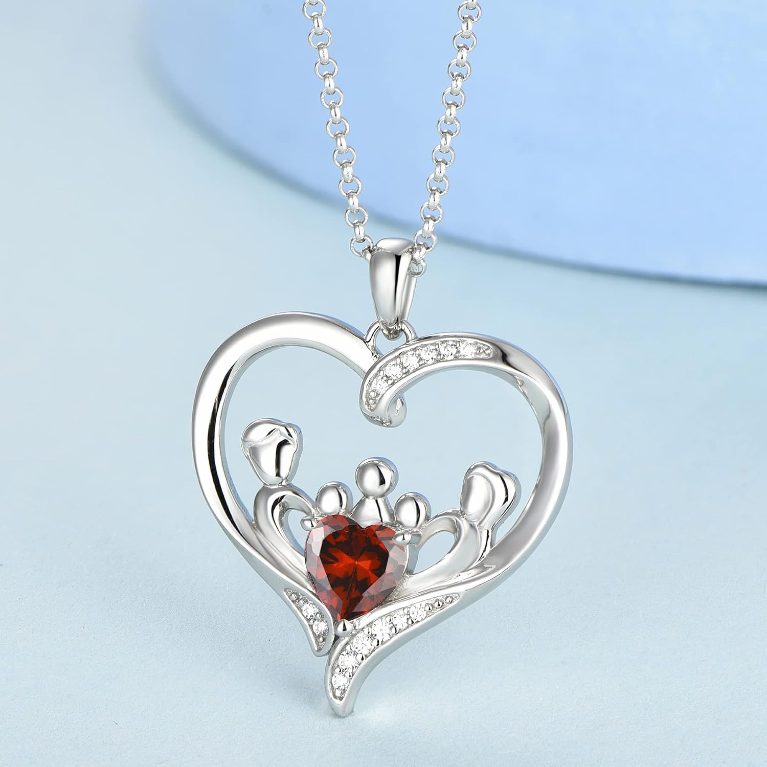 JO WISDOM Women Heart Mum Necklace,925 Sterling Silver Mother Daughter Love Heart AAA Cubic Zirconia Pendant Necklace,Gift for Mum