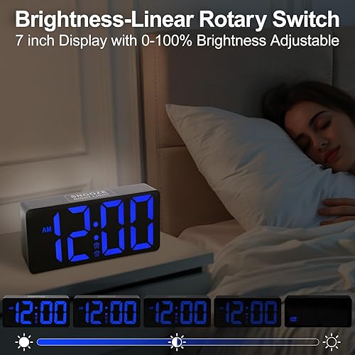 Miniatura 4 de Reloj despertador para dormitorio con agitador de cama y luz nocturna, reloj digital con vibración, dígitos LED regulables grandes con alarma dual y