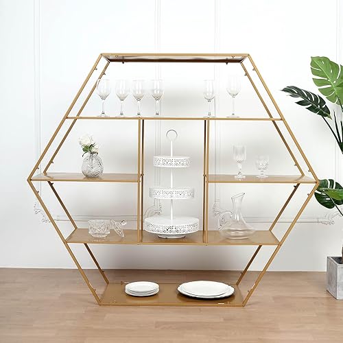 Miniatura 9 de Efavormart - Soporte hexagonal grande de metal dorado para postres para tartas y postres, telón de fondo de arco de boda, estante para globos,