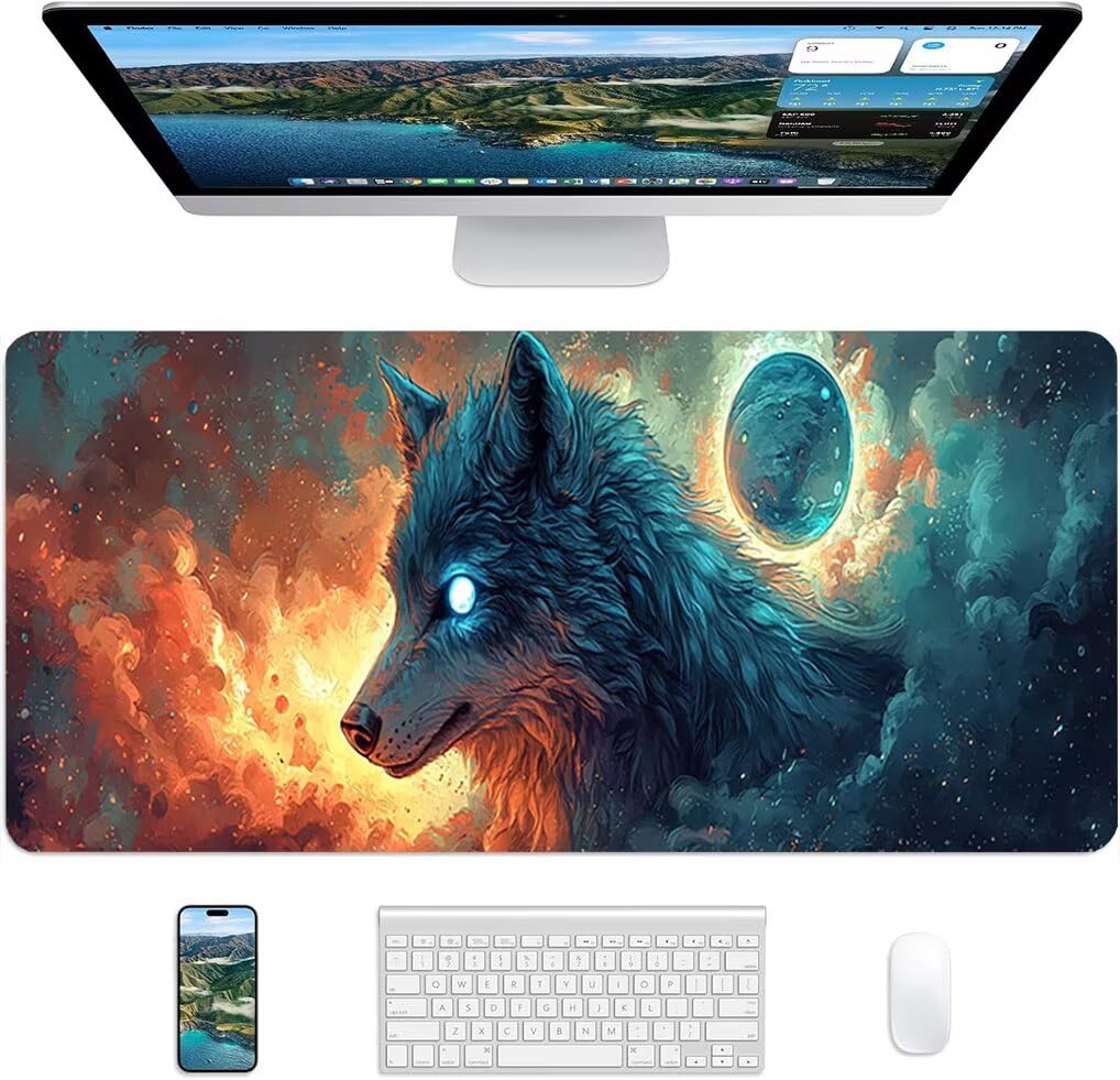 Wxuaixnn Animali Tappetino per Mouse Gaming XXL, 160x80cm Tappetino da Scrivania, Blu Impermeabile Mousepad con Bordi Cuciti per Gamer e computer portatilea, Migliora la Precisione e la velocità -9797