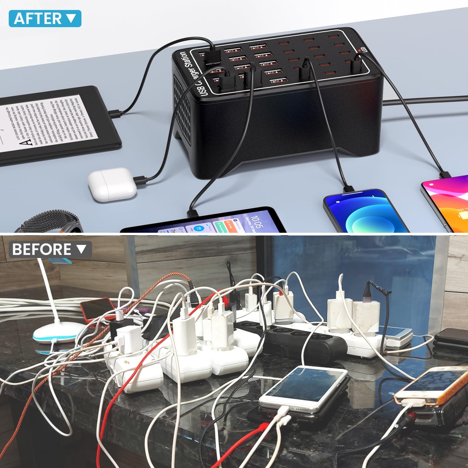 USB C Charging Station for Multiple Devices, 150W 30 Ports Charger Block for Ipad Cell Phone, Multiple USB Power Strip for Family Classroom