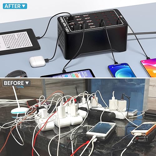 Miniatura 3 de Estación de carga USB C para múltiples dispositivos, bloque de cargador de 150 W y 30 puertos para teléfono celular iPad, múltiples regletas de