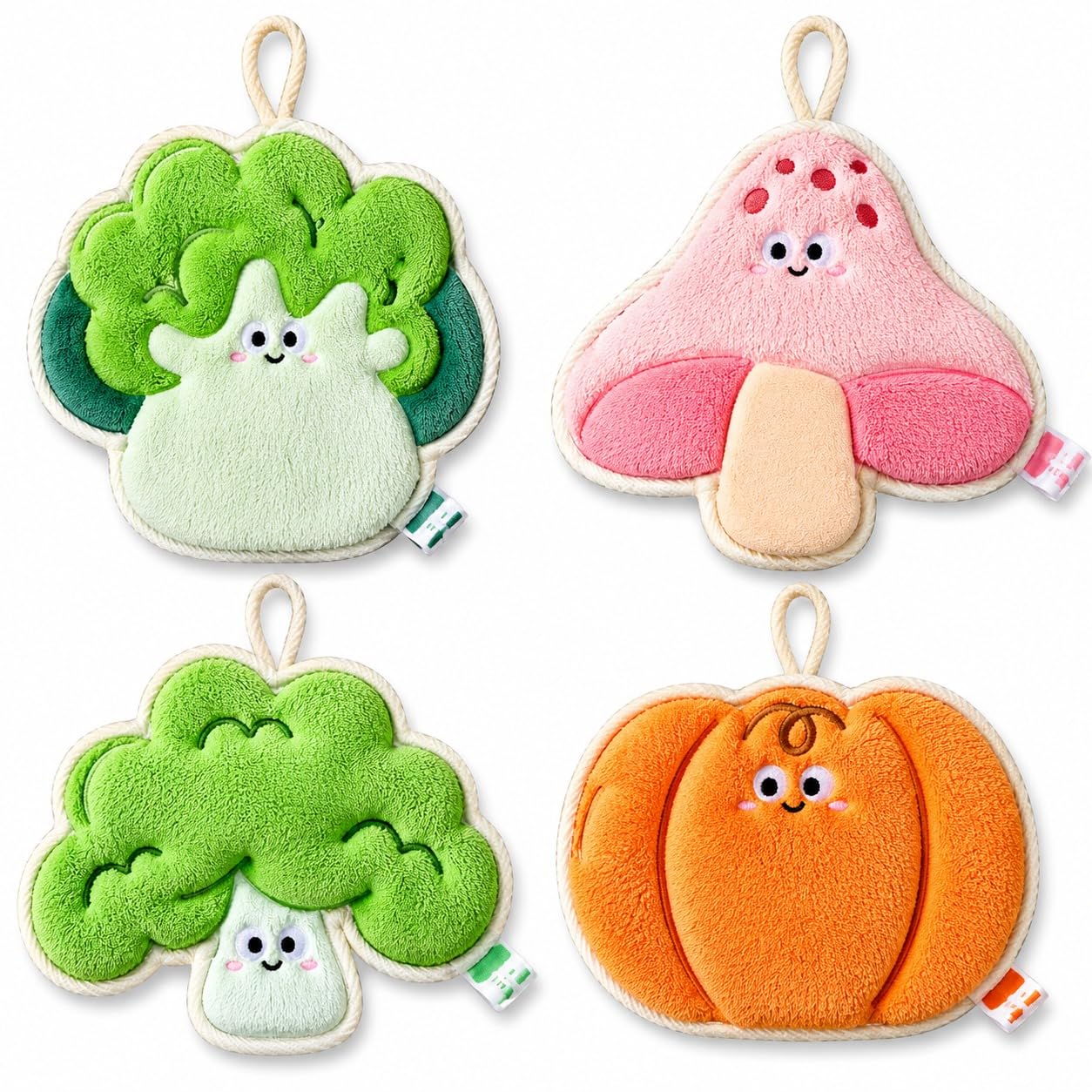 SHRIVANAA 4 Pack Cute Plush Kitchen Hanging Towel Holder, Coral Fleece Hand Drying Towels, Cartoon Vegetable Shape(4, Cute Cartoon Vegetable Shape Hand Towel) (4, Vegetable Hand Hanging Towel(4PC))-image-9