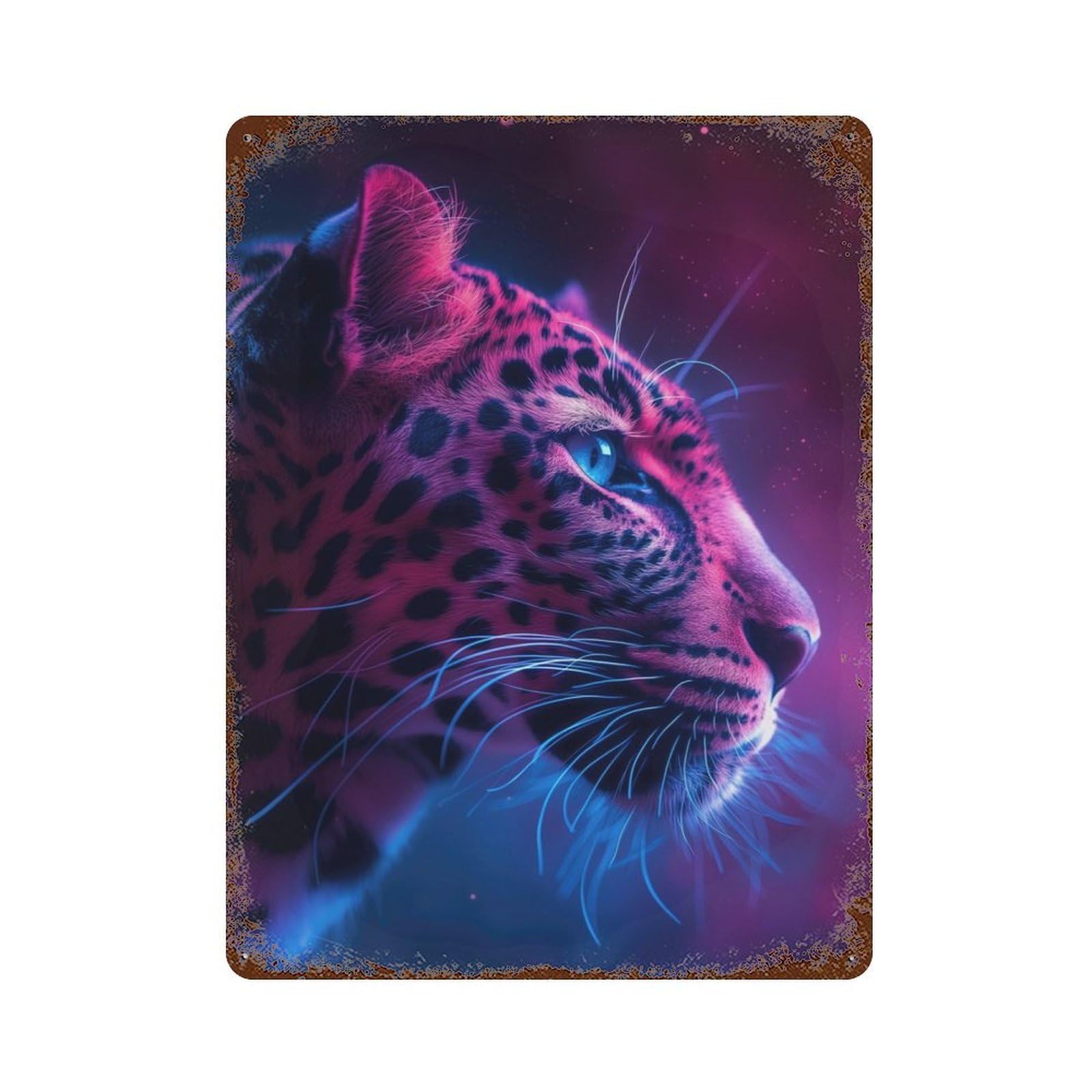 Cosmic Leopard Weathered Tin Sign 15.7"x11.8", Novelty Wall Decor for Garage, Pub Or Kitchen