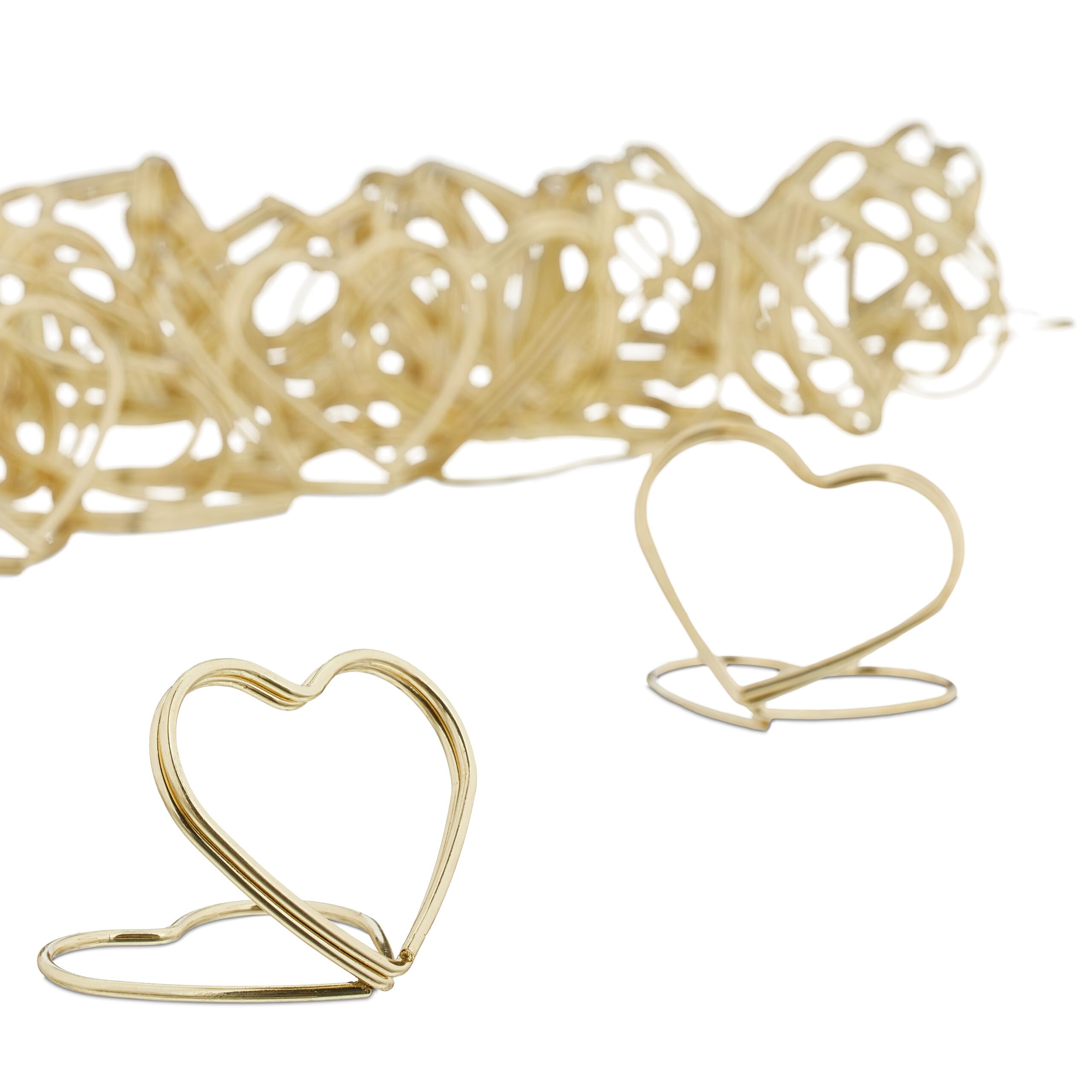 32 Segnaposto Dorati A Forma Di Cuore Con Clip, Per Matrimoni E Feste. Misura 2,8x2,5cm. Portataglio E Portafoto. - 2