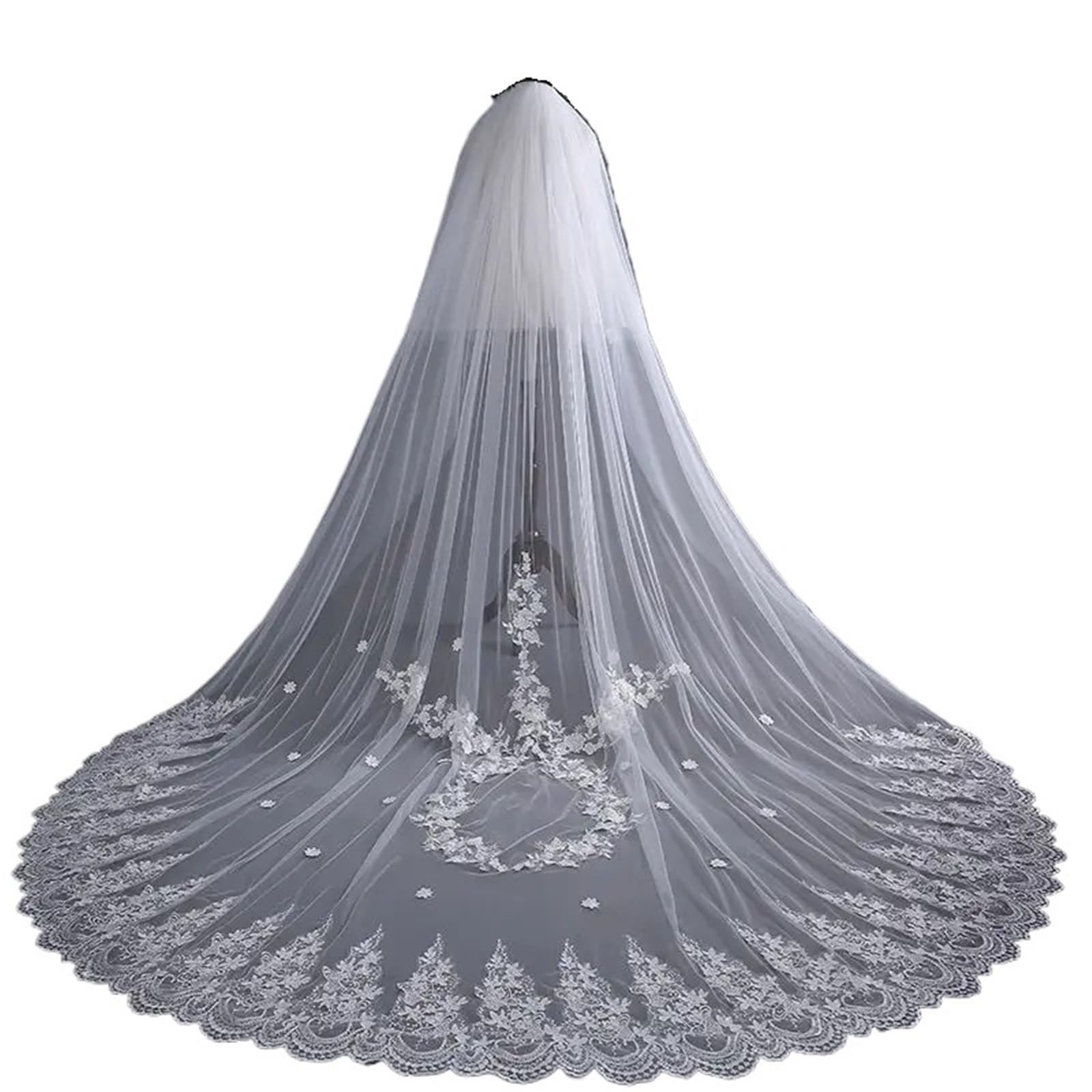 Generisch Hochzeitsschleier, 2-lagig, Spitze, Applikation, Kathedrale, Brautschleier, Veu de Noiva, Voile, Mariage, Hochzeitszubehör