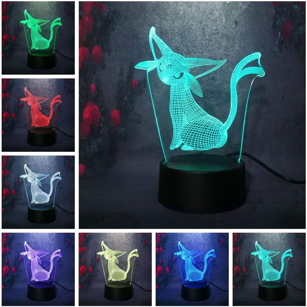 Only 1 Item Creative 3D Night Light Espeon Color LED Light USB Kid Birthday Gift Illusion Ambient Light Table Lamp