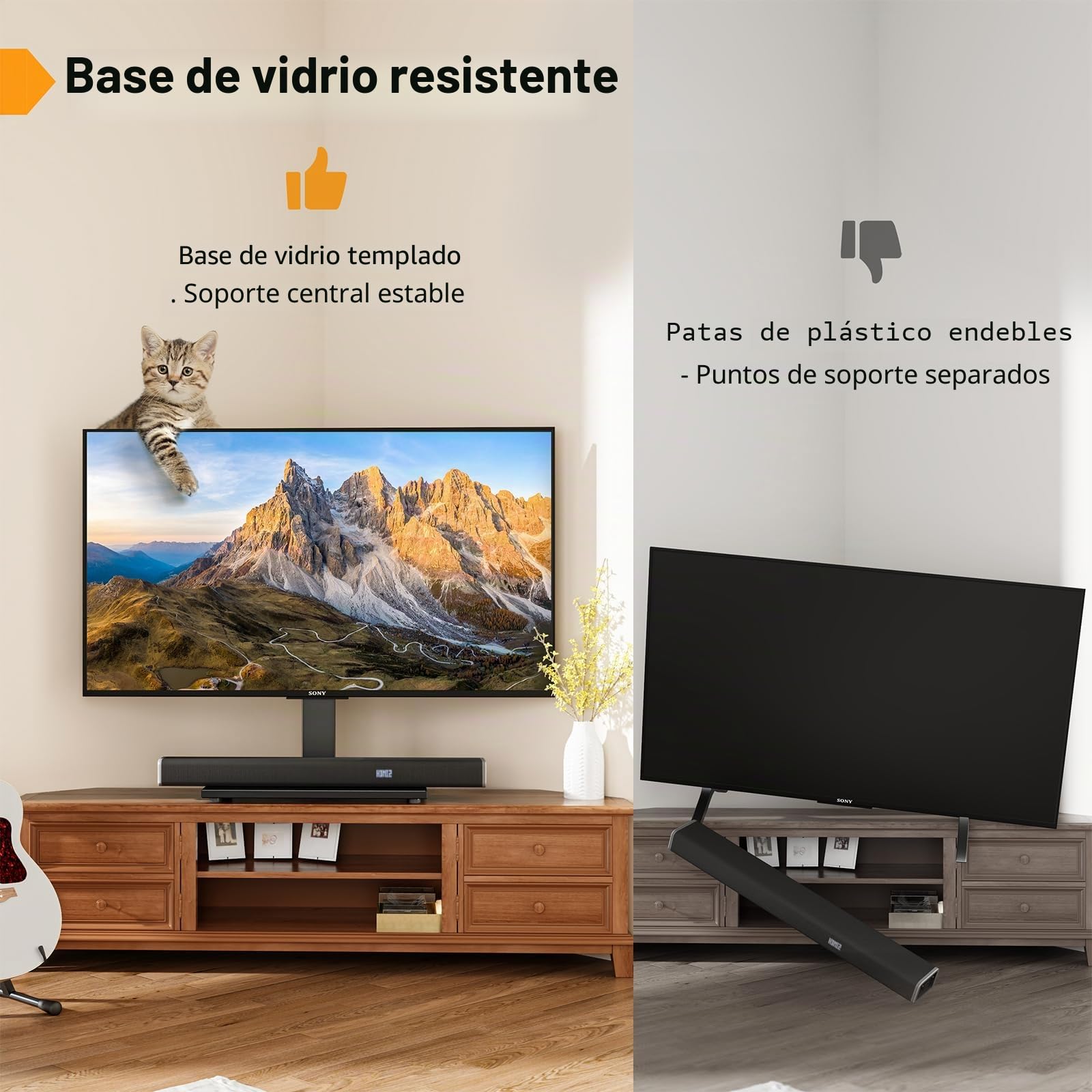 Soporte Universal para TV, Sobremesa Soporte de TV para Pantallas de LCD LED de 27 a 55 Pulgadas, Soporte con Base de Vidrio Templado y Gestión de Cables, VESA 400 x 400 mm