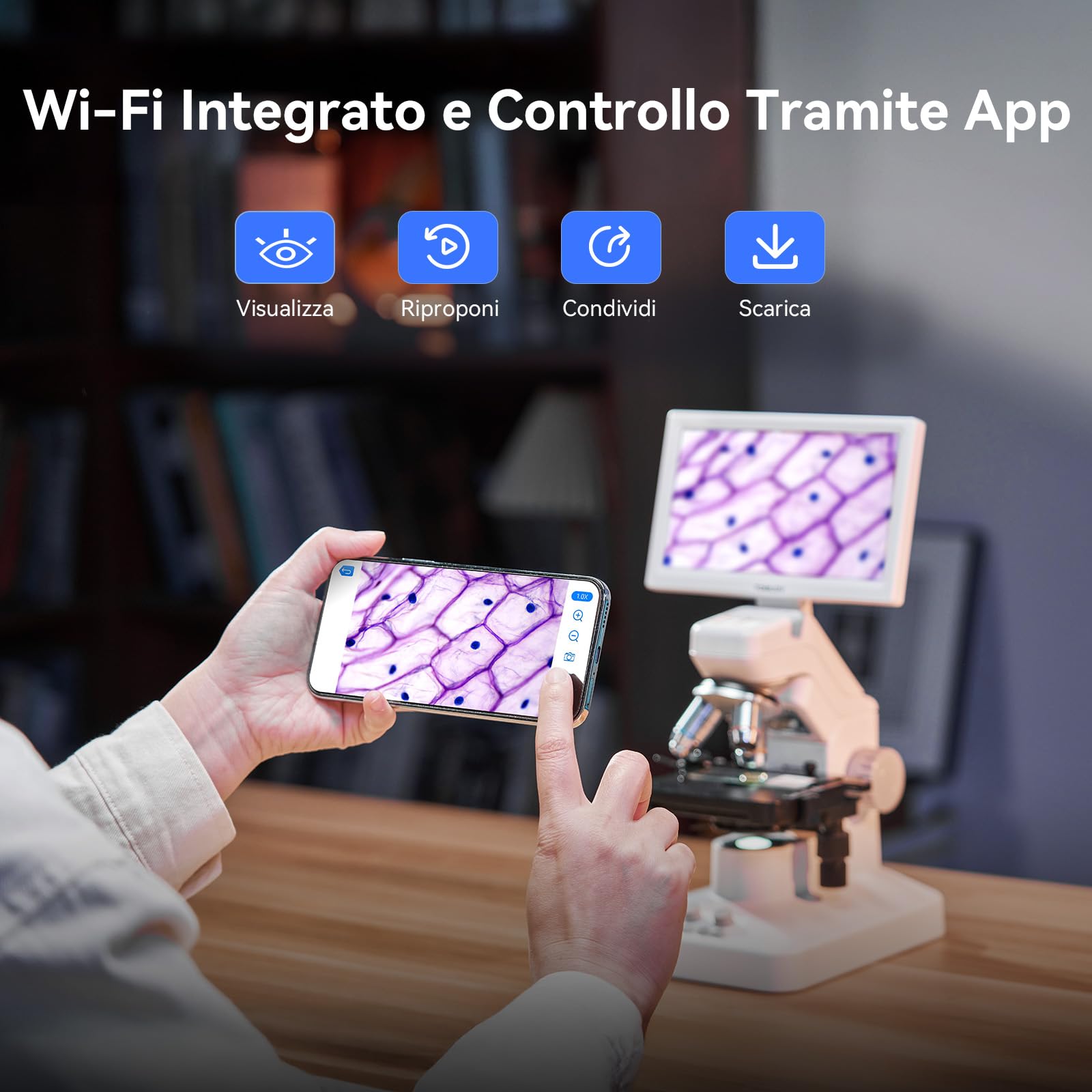 TOMLOV DM301 Max Microscopio Biologico per Adulti Bambini: 7" HDMI Microscopio Digitale con Scala di Misurazione Integrata, 3 Lenti, Tavolino Meccanico, Doppia LED, Compatibile con Telefono, PC&TV