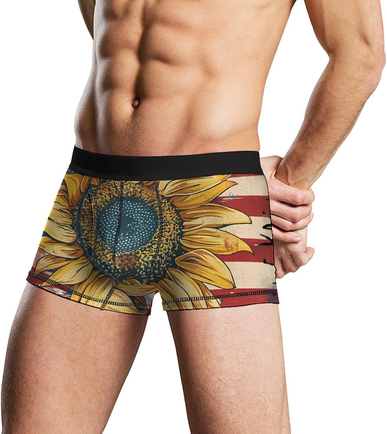 US Sunflower Flag Novelty Men's Trunks Soft Breathable Underwear Patterned Stretch Briefs