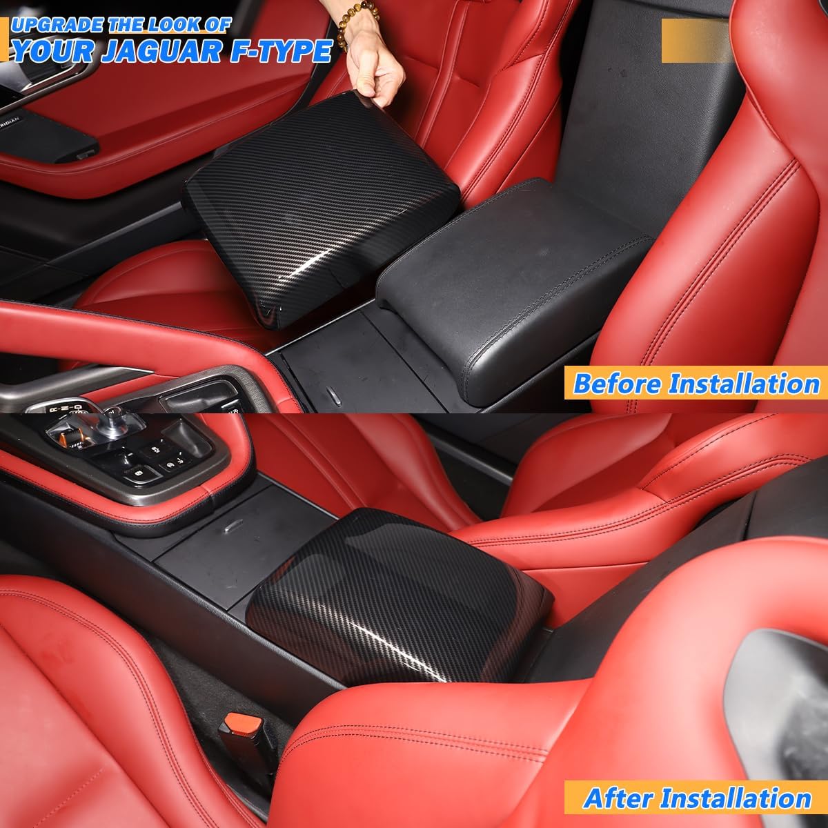 Car Central Control Armrest Box Protective Cover for Jaguar F-Type 2013-2024 Car Interior Console Storage Box Protector，Central Armrest Decorative Modification Accessories (Carbon Fiber)