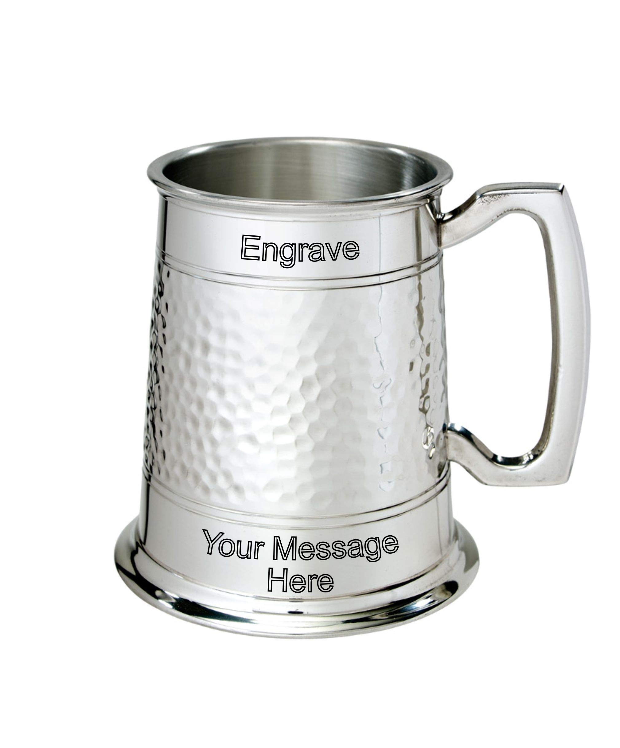 Wentworth Pewter Half Hammered Tankard - Classic 1 Pint Beer Mug (with Engraving)