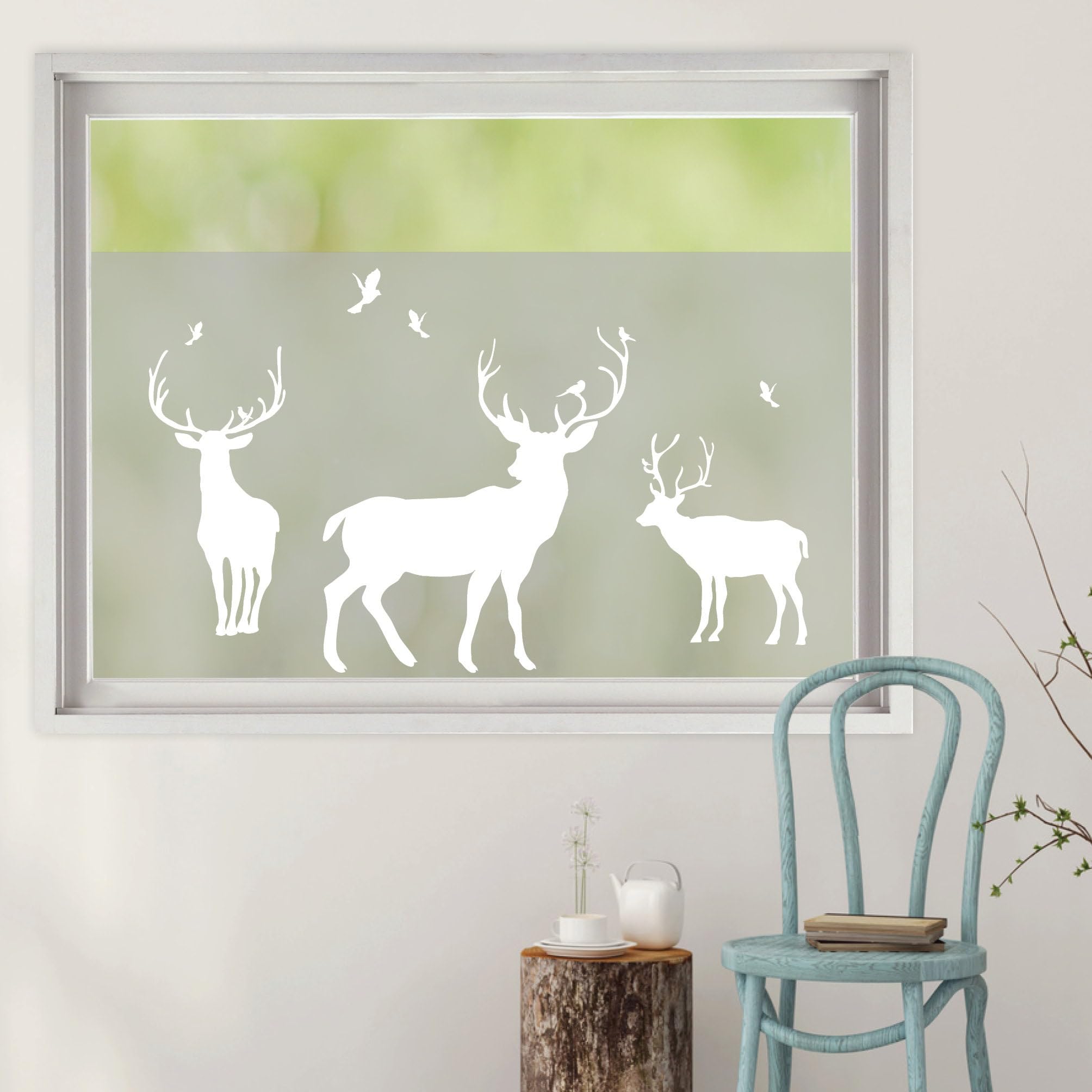 Sichtschutzfolie Hirsche Fensterfolie Fensterdeko Milchglasfolie Sichtschutz, 100 cm hoch, 100 cm breit