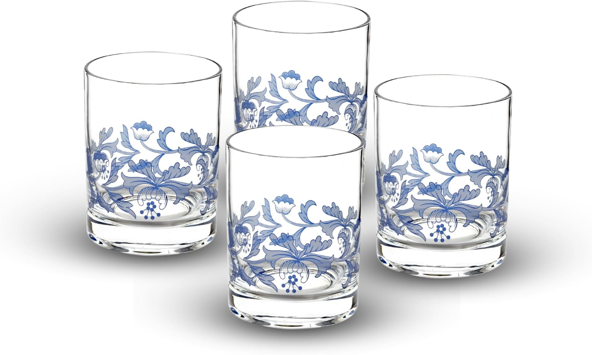 Spode Blue Italian Double Old Fashioned Glasses | Set of 4 | 14-Ounce Capacity | Whiskey Tumblers for Cocktails, Bourbon, Water, and Juice | Handwash Only