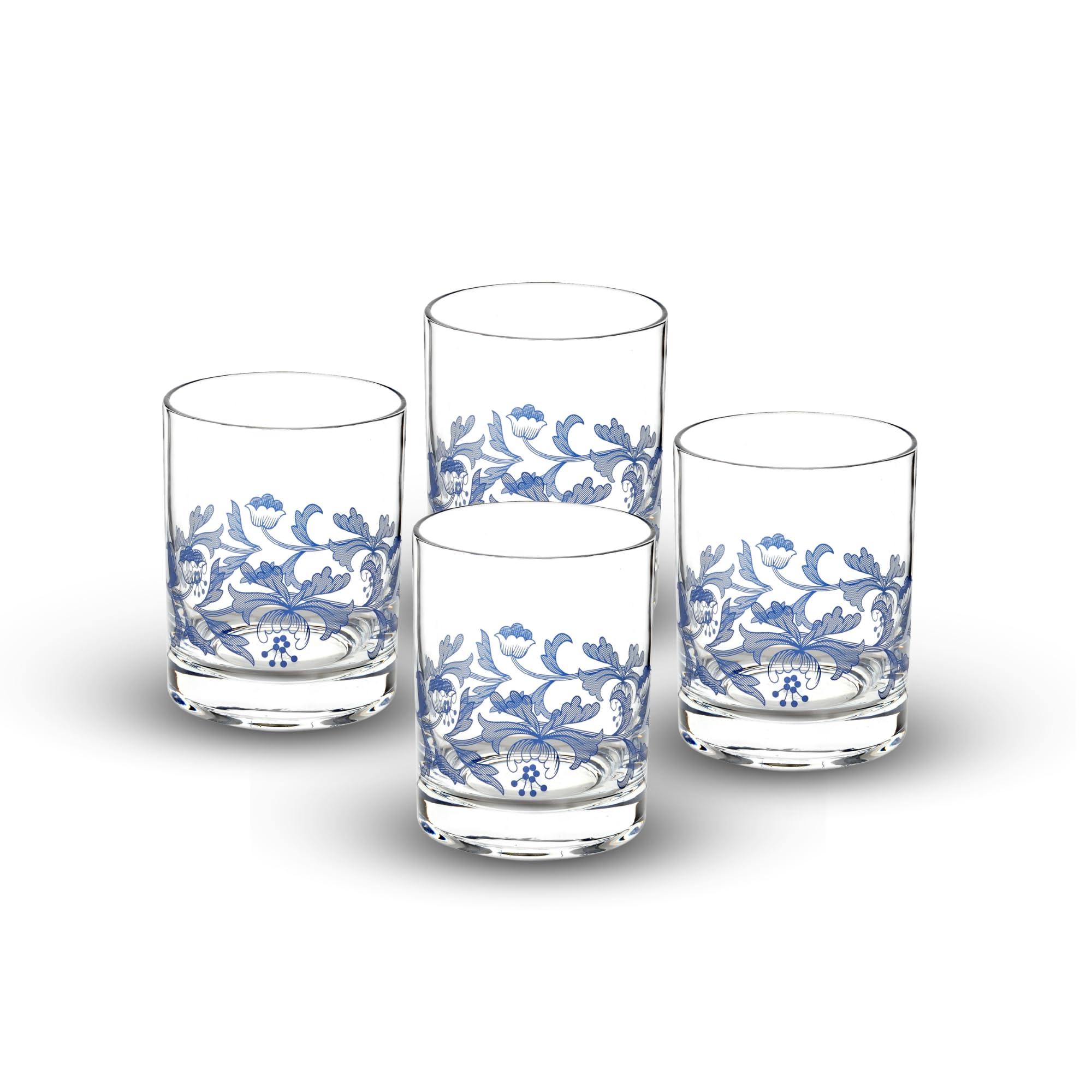 Spode Blue Italian Double Old Fashioned Glasses | Set of 4 | 14-Ounce Capacity | Whiskey Tumblers for Cocktails, Bourbon, Water, and Juice | Handwash Only