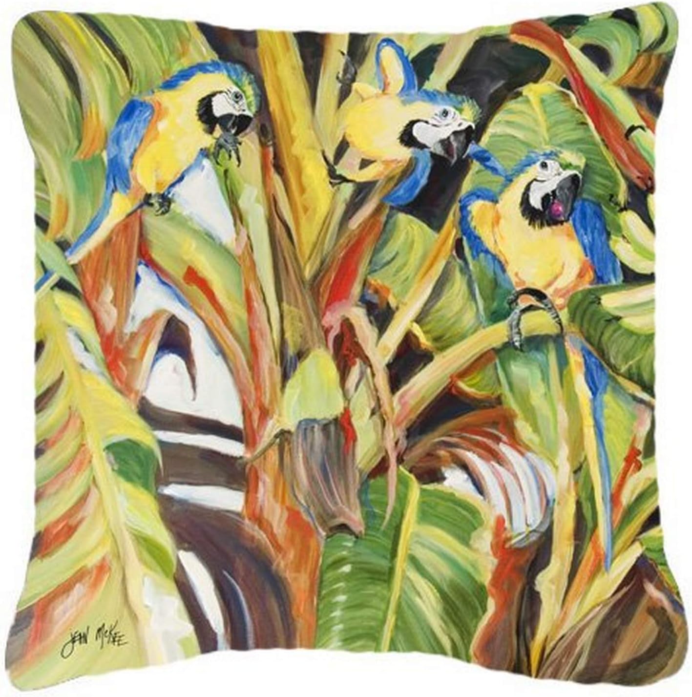 Caroline's Treasures JMK1281PW1414 Parrots Fabric Decorative Pillow Machine Washable, Indoor Outdoor Decorative Pillow for Couch, Bed or Patio, 14Hx14W