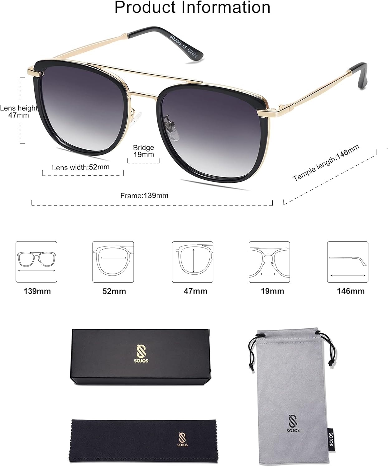 SOJOS Retro Aviator Square Polarized Sunglasses For Women Men,Vintage Women's Sun Glasses Shades UV400 SJ2180 - Image 5