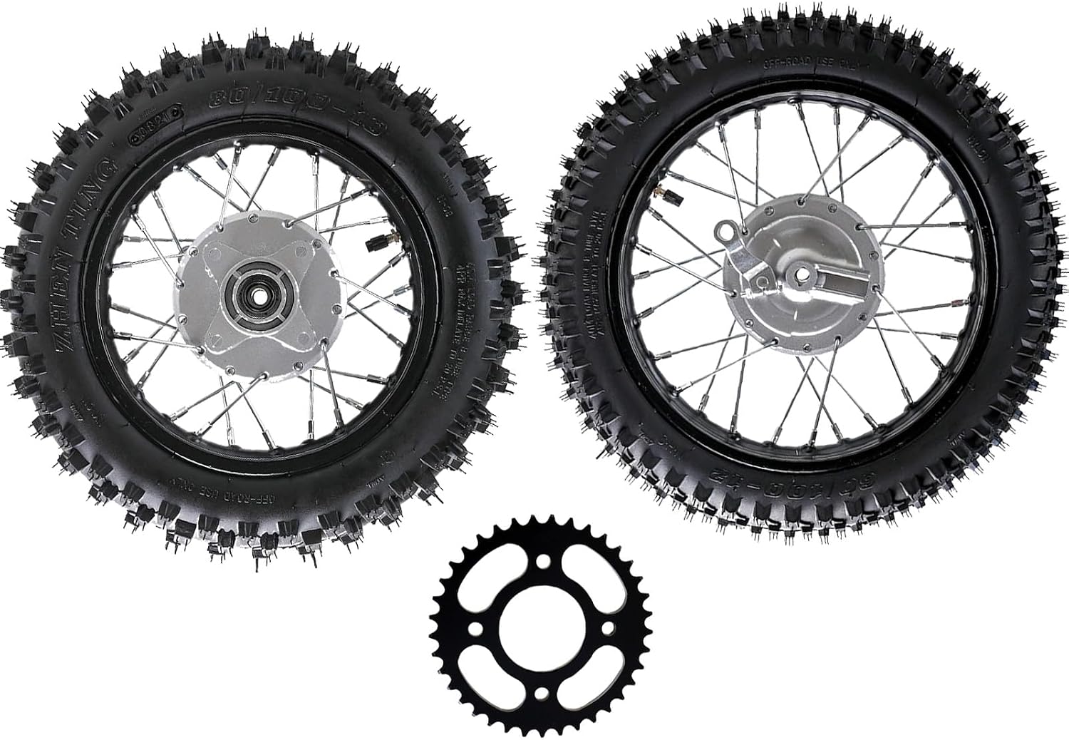 80/100-10 Rear & 60/100-12 Front Dirt Bike Wheels with 420 37T Sprocket for Drum Brake Pit Bikes, Trail, Pocket, Off-Road Motorcycle, 70cc-125cc Motocross