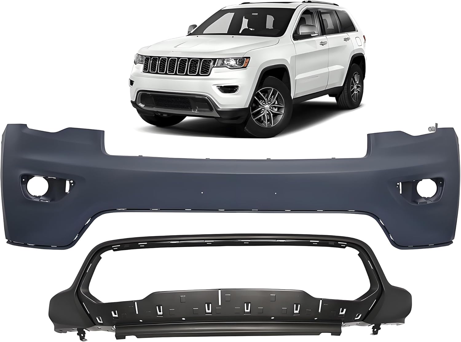 PENSUN Front Upper Bumper for 2014-2016 Grand Cherokee, without Parking Aid Sensor Holes, OEM# CH1014105