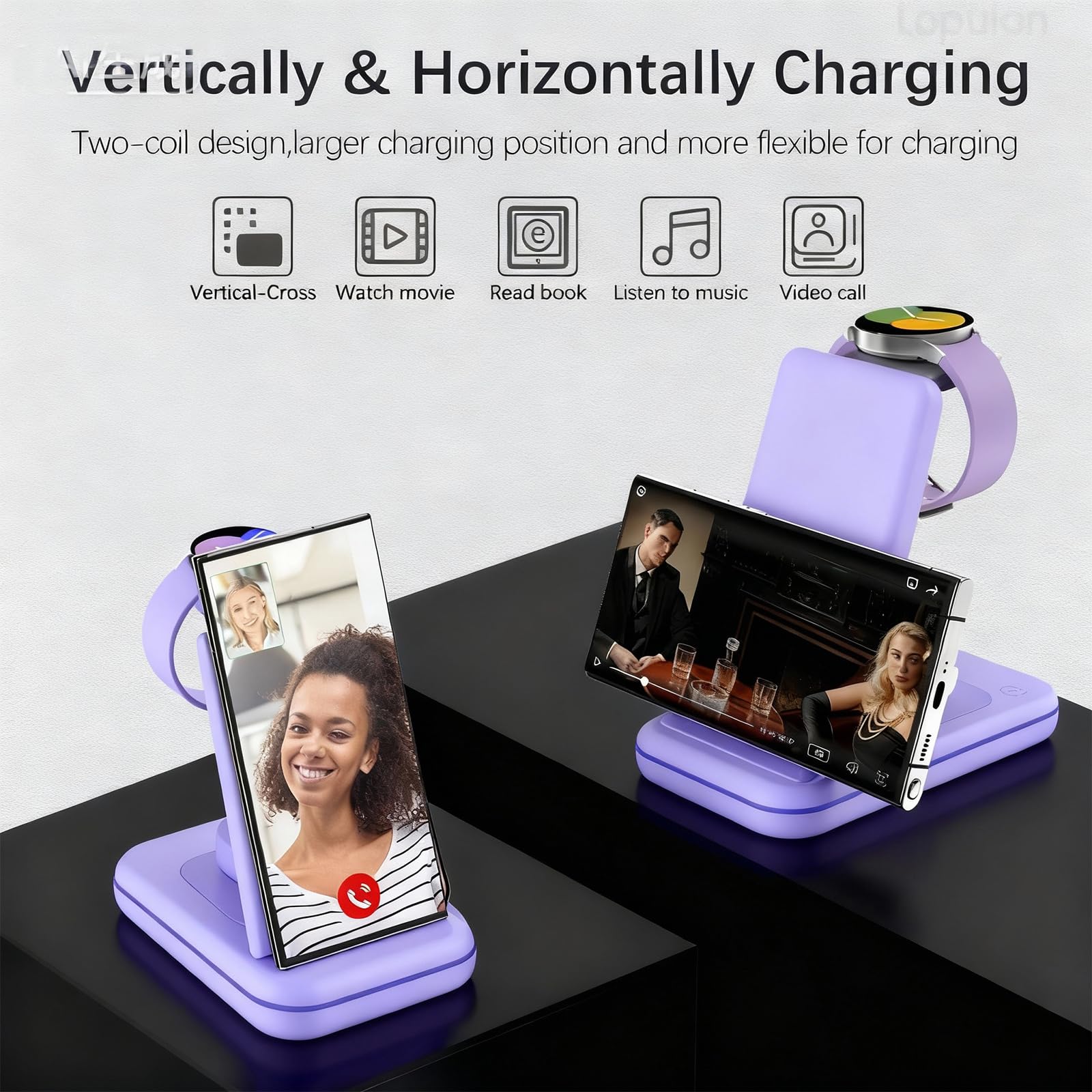 Station de charge sans fil pour Samsung/Android, station de charge rapide sans fil compatible avec Samsung Galaxy S26 Ultra/S25/S24+/Z Flip 7/6 Fold 7/6, Watch8/7/Pro/Active 2 Galaxy Buds3/2 Pro