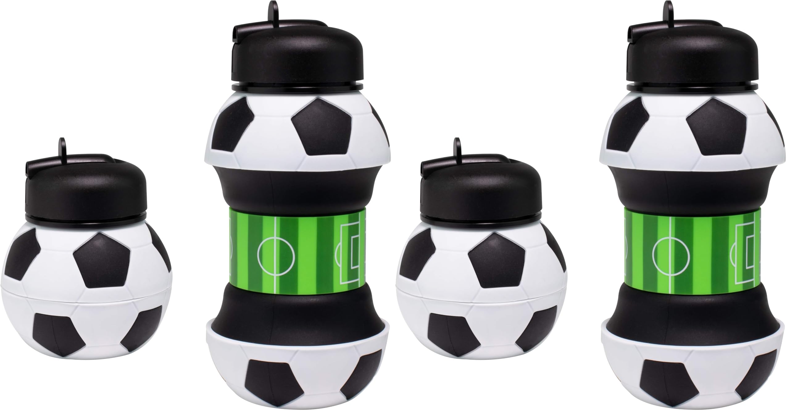 Maccabi Art Collapsible Silicone Soccer Ball Water Bottle for Kids, 18 oz BPA-Free with Clip, Leak-Proof Spout, Portable Sports Drink Bottle (Pack of 2)