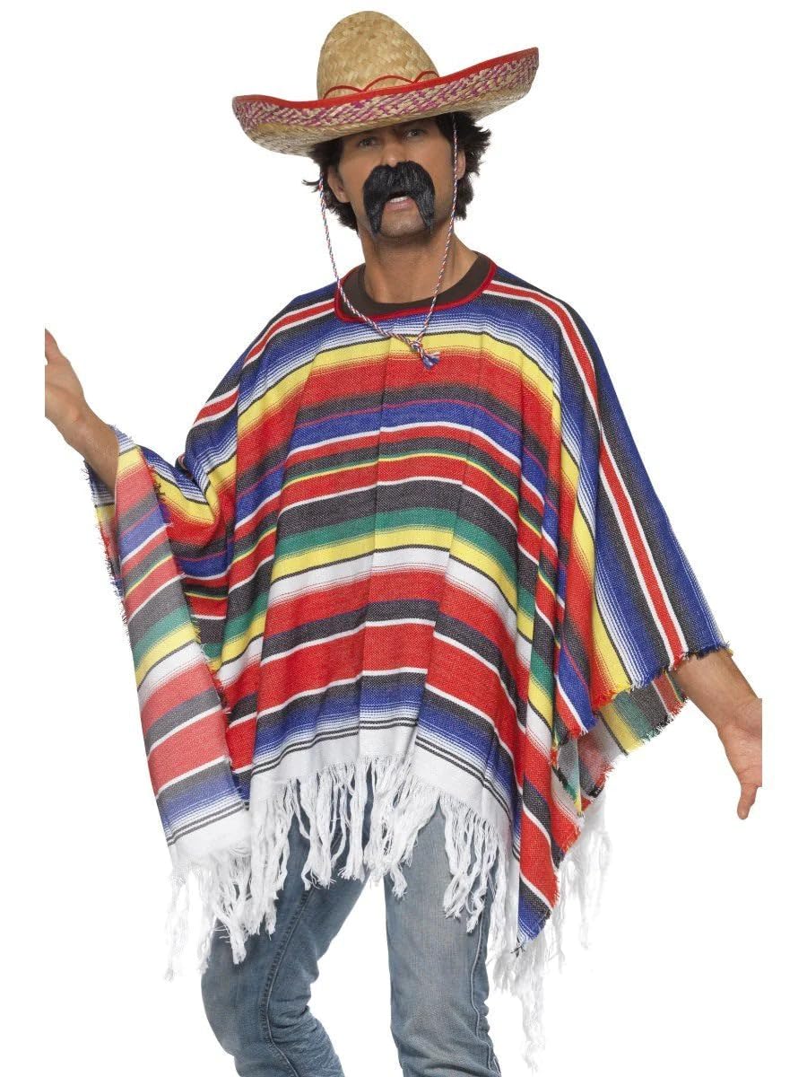 Bristol Novelty AC331 Mexican Poncho Adult Fancy Dress, Men, Multicolour, One Size Halloween