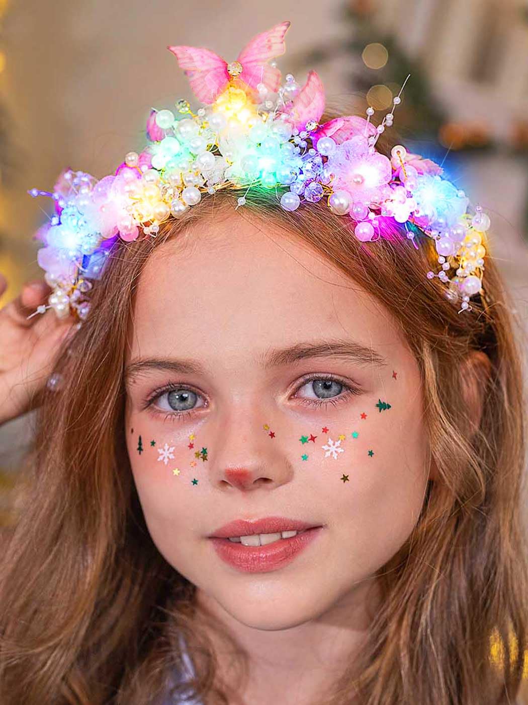 Catery Light Up Butterfly Tiara Flower Crown Fairy Princess Headband for Girls