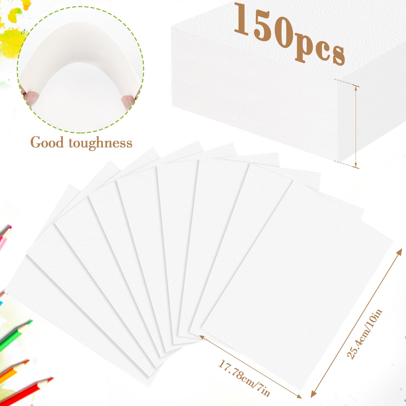 150 unidades de papel de acuarela de 7 x 10 pulgadas, 140 libras/300 g, papel grueso de acuarela para niños y adultos, papel de arte blanco para dibujar, pintar, marcadores gouache, hojas de papel de